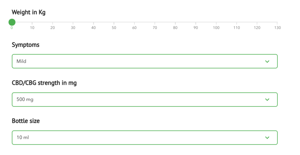 Image of the dosage calculator and the information needed for it. 