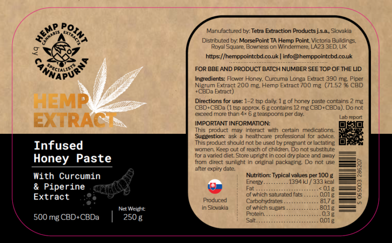 CBD Infused Honey with Curcumin & Piperine Extract 250g - Image 2